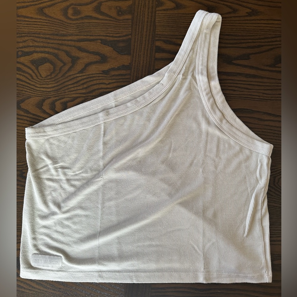 Set basics weekend one shoulder tank- Oatmilk